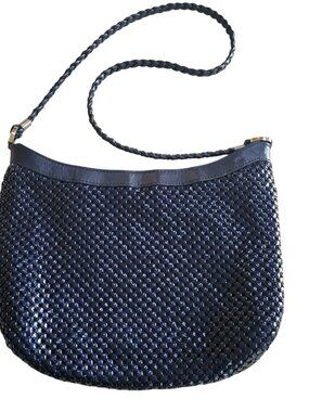 Metal Mesh Shoulder Bag Navy Blue Womens 12x9" Braided Strap Whimsy Coastal